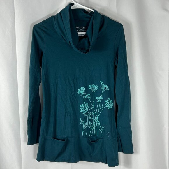 Fair Indigo Hunter Green 100% Organic Pima Cotton Long Sleeve Top Sz XS - Picture 1 of 6
